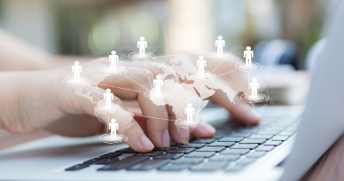 Map and people icons showing global talent acquisition by overseas recruitment agencies