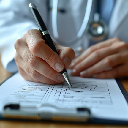 Healthcare professionals in exam session